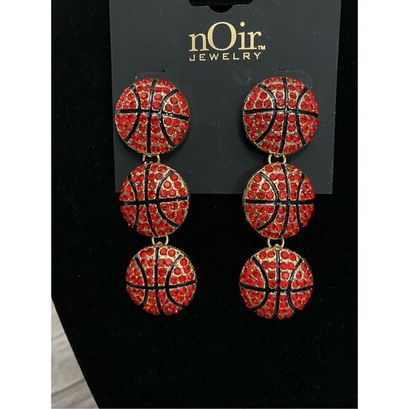 nOir Jewelry Gold Basketball Rhinestone Earrings - Picture 2 of 2